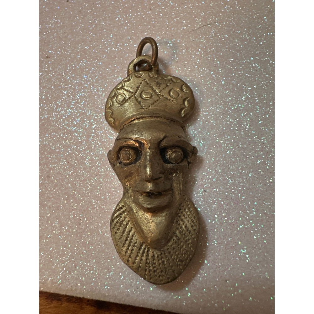 Vintage Heavy Brass Tribal Mask Pendant